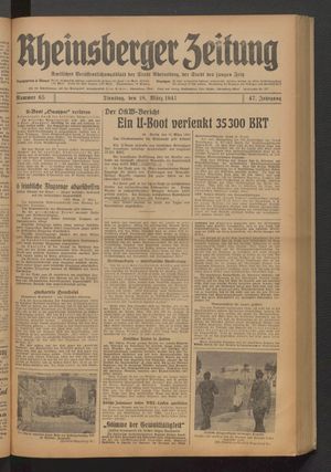 Rheinsberger Zeitung vom 18.03.1941