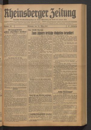Rheinsberger Zeitung vom 19.03.1941
