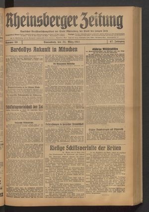 Rheinsberger Zeitung vom 22.03.1941