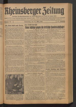 Rheinsberger Zeitung vom 27.03.1941