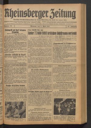 Rheinsberger Zeitung vom 02.04.1941