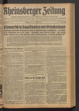 Rheinsberger Zeitung vom 07.04.1941