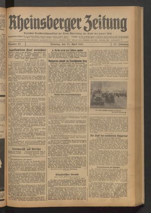 Rheinsberger Zeitung vom 15.04.1941