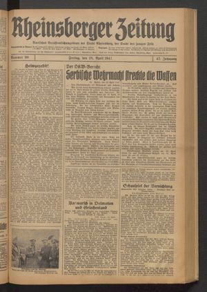 Rheinsberger Zeitung vom 18.04.1941