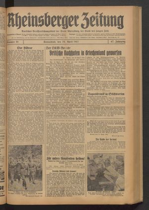 Rheinsberger Zeitung vom 19.04.1941