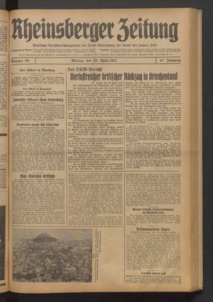 Rheinsberger Zeitung vom 28.04.1941