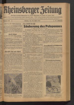 Rheinsberger Zeitung vom 29.04.1941