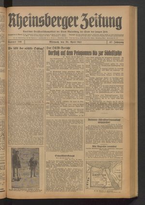 Rheinsberger Zeitung vom 30.04.1941