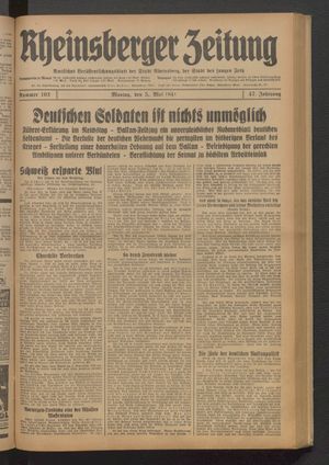 Rheinsberger Zeitung vom 05.05.1941