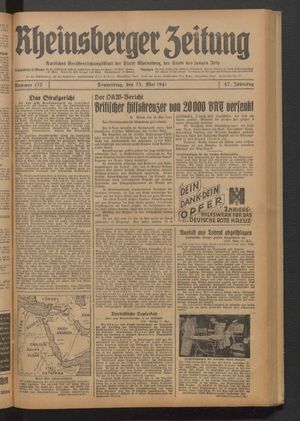 Rheinsberger Zeitung vom 15.05.1941