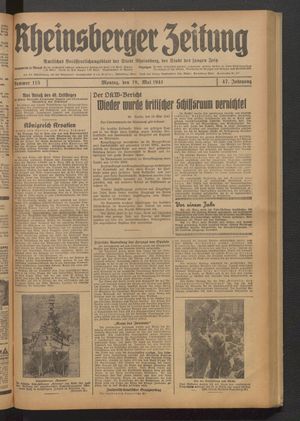 Rheinsberger Zeitung vom 19.05.1941