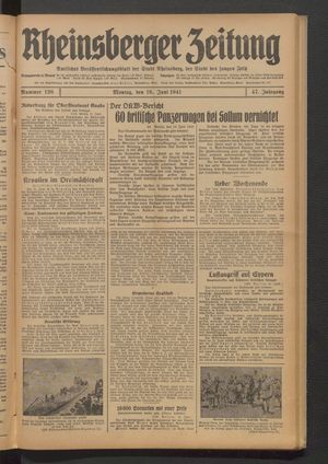 Rheinsberger Zeitung vom 16.06.1941