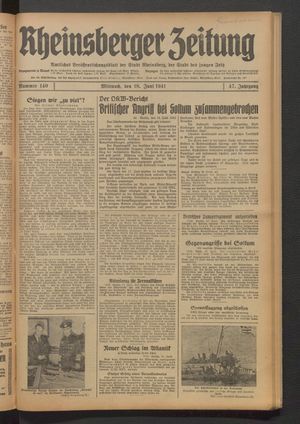 Rheinsberger Zeitung vom 18.06.1941