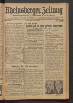 Rheinsberger Zeitung vom 20.06.1941
