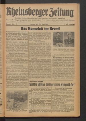 Rheinsberger Zeitung vom 24.06.1941