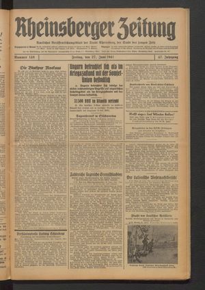 Rheinsberger Zeitung vom 27.06.1941