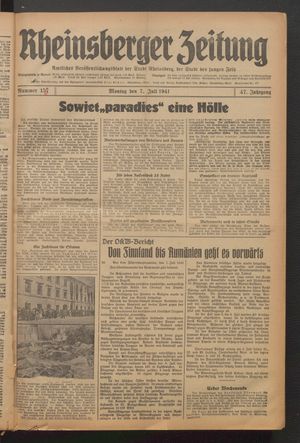 Rheinsberger Zeitung vom 07.07.1941