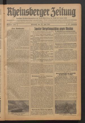 Rheinsberger Zeitung vom 23.07.1941