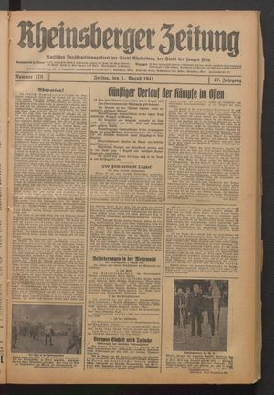 Rheinsberger Zeitung vom 01.08.1941