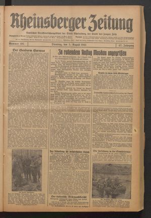 Rheinsberger Zeitung vom 05.08.1941