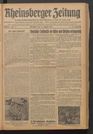 Rheinsberger Zeitung vom 13.08.1941