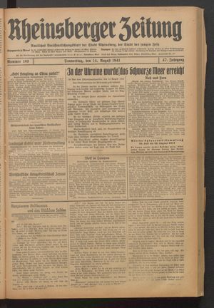 Rheinsberger Zeitung vom 14.08.1941