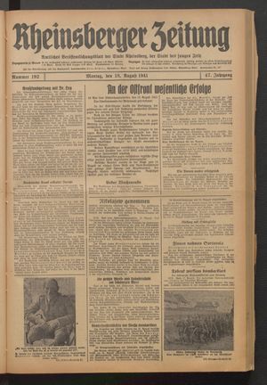 Rheinsberger Zeitung on Aug 18, 1941