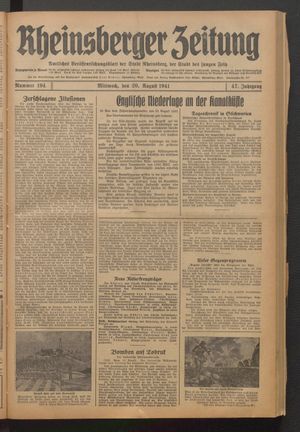 Rheinsberger Zeitung vom 20.08.1941