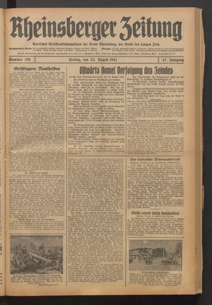 Rheinsberger Zeitung vom 22.08.1941