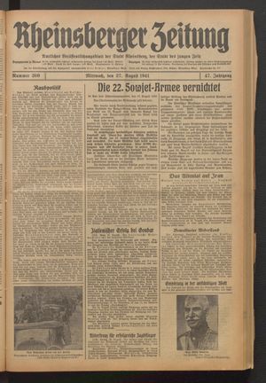 Rheinsberger Zeitung vom 27.08.1941