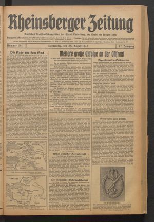 Rheinsberger Zeitung vom 28.08.1941