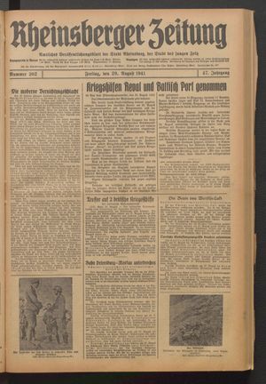 Rheinsberger Zeitung vom 29.08.1941