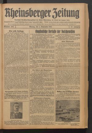 Rheinsberger Zeitung vom 01.09.1941