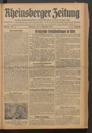 Rheinsberger Zeitung vom 03.09.1941