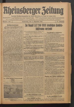 Rheinsberger Zeitung vom 04.09.1941