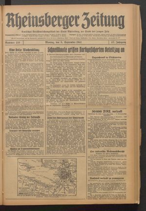 Rheinsberger Zeitung vom 08.09.1941