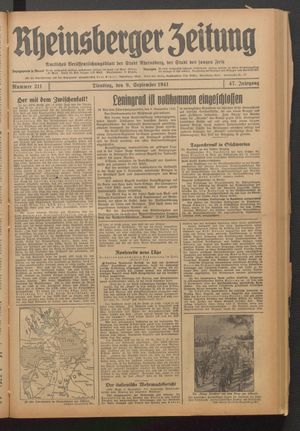 Rheinsberger Zeitung vom 09.09.1941