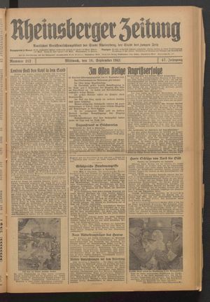 Rheinsberger Zeitung vom 10.09.1941