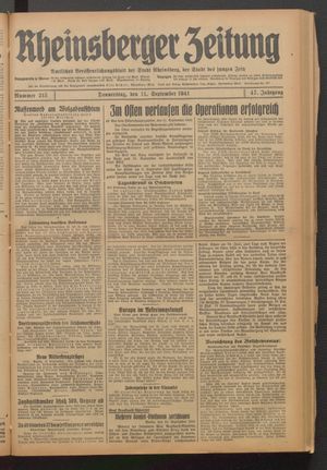 Rheinsberger Zeitung vom 11.09.1941