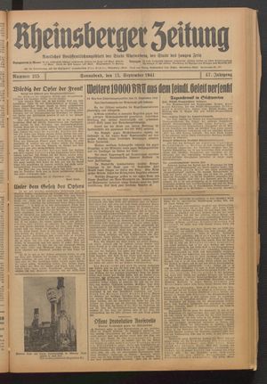 Rheinsberger Zeitung vom 13.09.1941