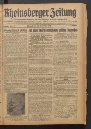 Rheinsberger Zeitung vom 17.09.1941