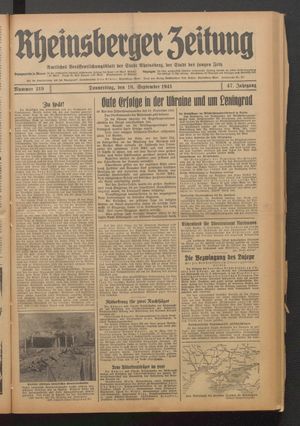 Rheinsberger Zeitung vom 18.09.1941
