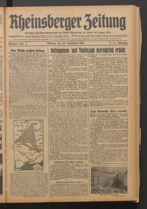 Rheinsberger Zeitung vom 22.09.1941