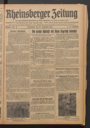 Rheinsberger Zeitung vom 27.09.1941