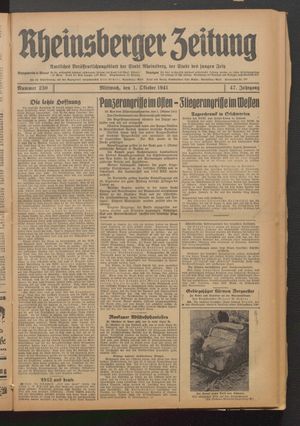 Rheinsberger Zeitung vom 01.10.1941