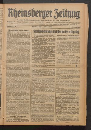 Rheinsberger Zeitung vom 06.10.1941