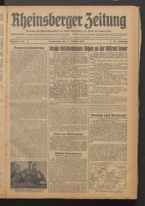 Rheinsberger Zeitung vom 09.10.1941