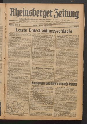 Rheinsberger Zeitung vom 10.10.1941