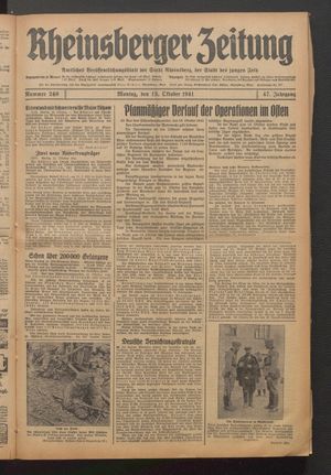 Rheinsberger Zeitung vom 13.10.1941