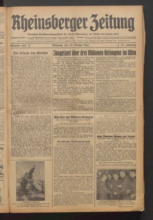 Rheinsberger Zeitung vom 15.10.1941